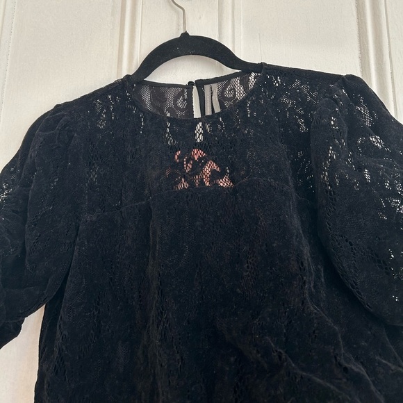Anthropologie Parvati Black Velvet Lace Puff Sleeve Top - Picture 2 of 5